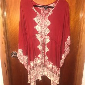 Red & Cream Colored Tunic Dress Shirt